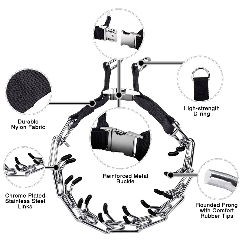 Dog Prong Collar, Adjustable Stainless Steel Training Pinch Collar for Dogs with Comfort Rubber Tips and Quick Snap Buckle Release, Dog Choke Collar for Small Medium Large Dogs
