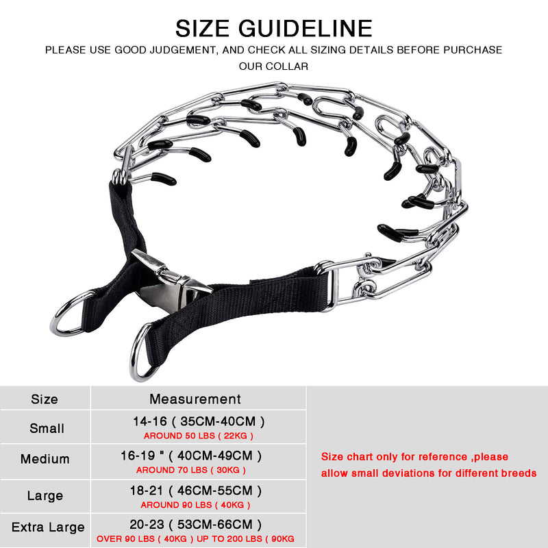 Dog Prong Collar, Adjustable Stainless Steel Training Pinch Collar for Dogs with Comfort Rubber Tips and Quick Snap Buckle Release, Dog Choke Collar for Small Medium Large Dogs